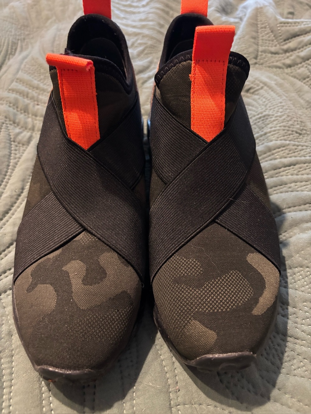 Steve Madden Black Slip-On Camo Leopard  Sneaker with Orange Pull Tabs